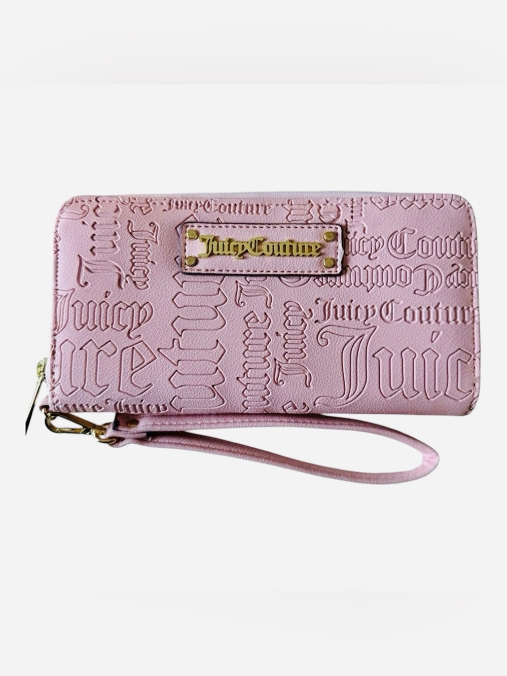 Juicy Couture Blush Pink Embossed Logo Wristlet Wallet Clutch- Wordplay Gothic